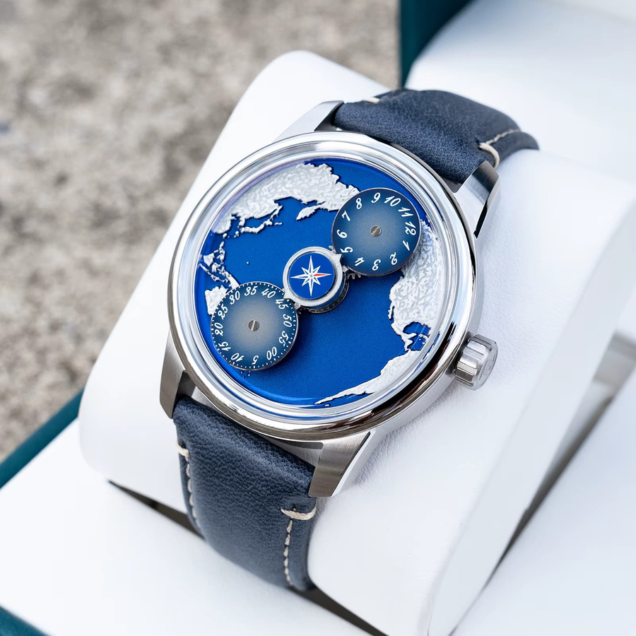 OBLVLO Armbanduhr Automatik, Blau, Lederarmband, Herren - Bild 2