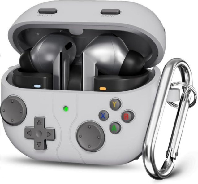 Silikon Schutzhülle mit Reinigungsset für Samsung Galaxy Buds 3 und Buds 3 Pro im Cartoon-Spiel-Design, Farbe: Weiß - Bild 1