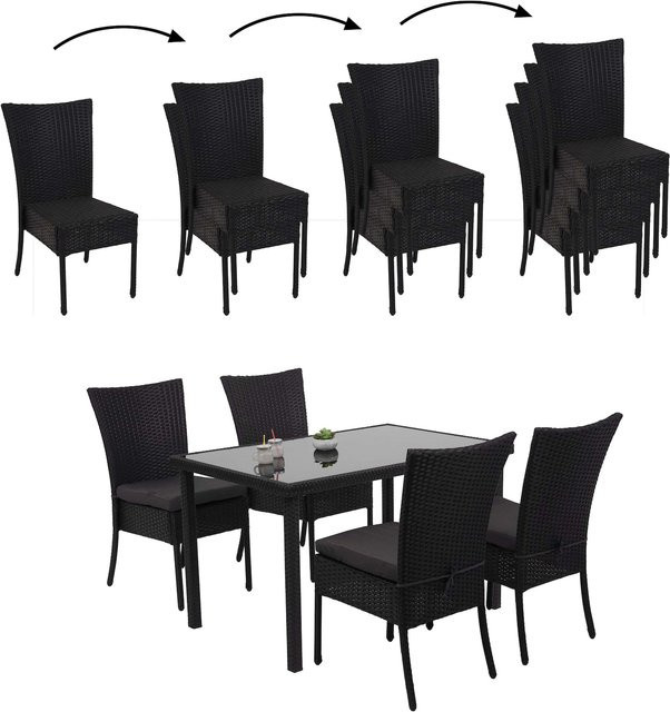 MCW Poly-Rattan Sitzgruppe G19 5-teilig mit Tisch und 4 Stühlen, Schwarz mit dunkelgrauen Kissen, Tisch Breite: 120 cm, Tiefe: 75 cm - Bild 1