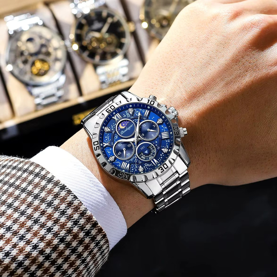 POEDAGAR Chronograph, Quarz, Edelstahl, Blau, Herren - Bild 5