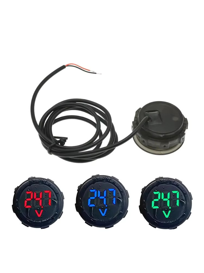 ICGOICIC Wasserdichtes rundes LED-Digitalvoltmeter 4–100 V DC in Blau oder Schwarz für E-Bike, Solar, Autobatterie und Motorrad mit 30 mm Einbauloch - Bild 3
