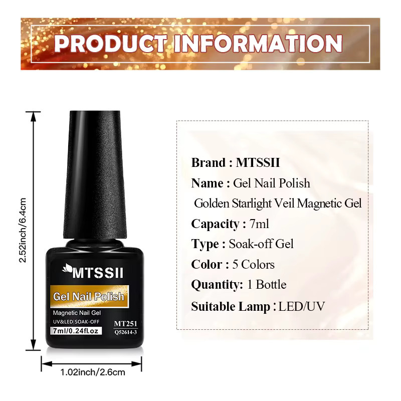 Mtssii Golden Starlight Veil Magnetischer Gel-Nagellack, 7 ml, schimmernd - Bild 5