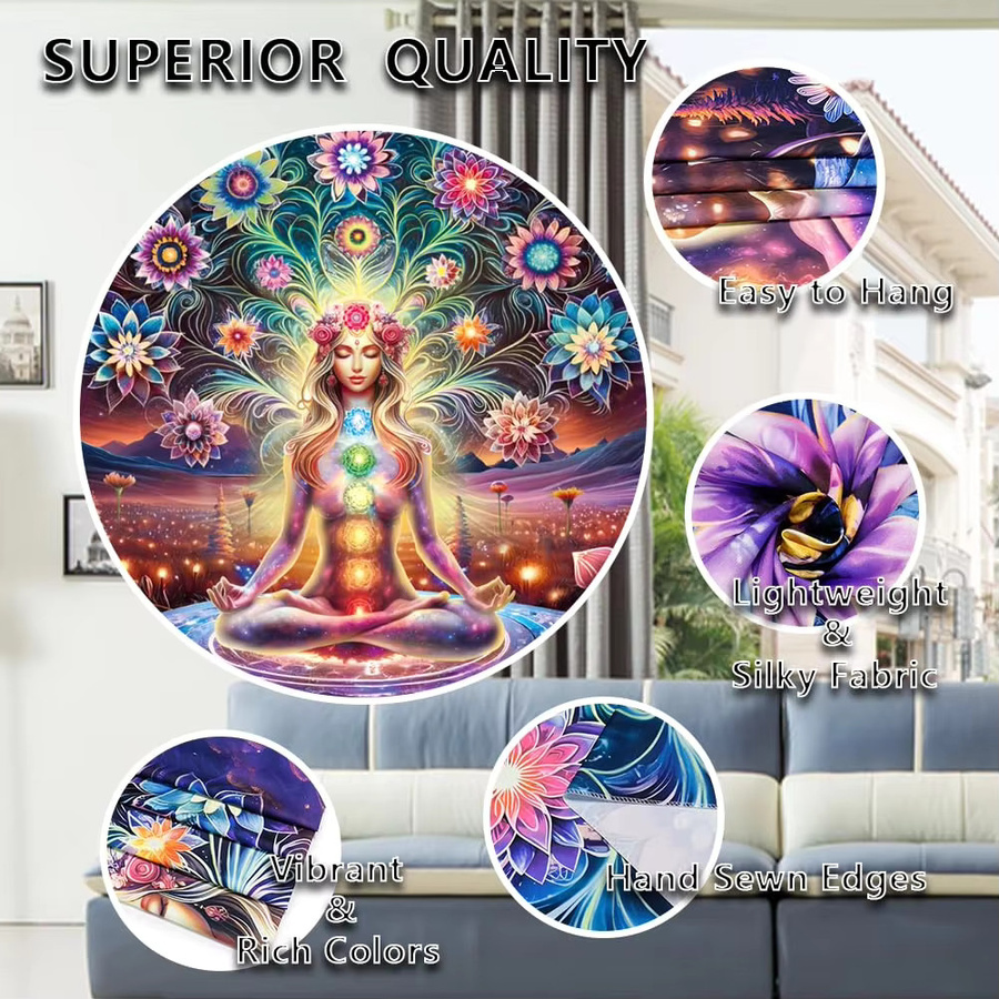 VIKAMA 7 Chakra Meditations-Göttin Wandteppich, Schwarzlicht-reaktiver Boho Wandbehang in Schwarz und Multicolour für Yoga-Studio und Wohnzimmer - Bild 2