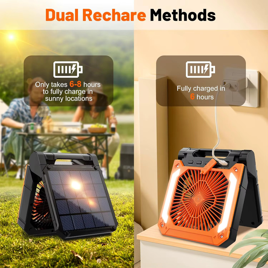 WAAJEA Tragbarer Solar-Campingventilator mit Licht und Powerbank, Wiederaufladbar, Weiß - Bild 5