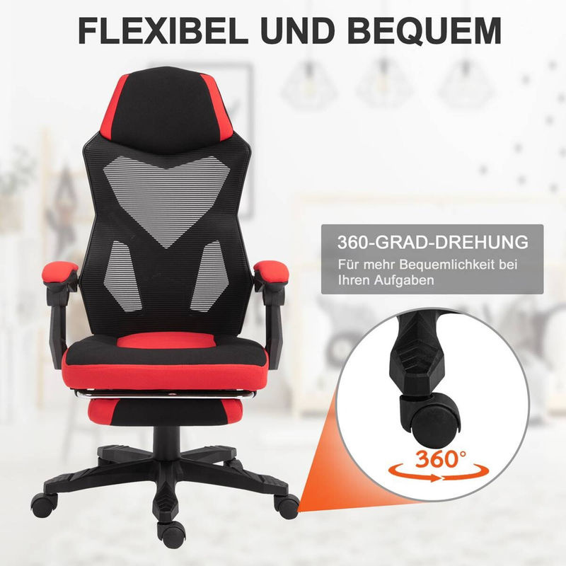 Vinsetto Gaming Stuhl Ergonomischer Bürostuhl mit Netzgewebe in Schwarz und Rot - Bild 4