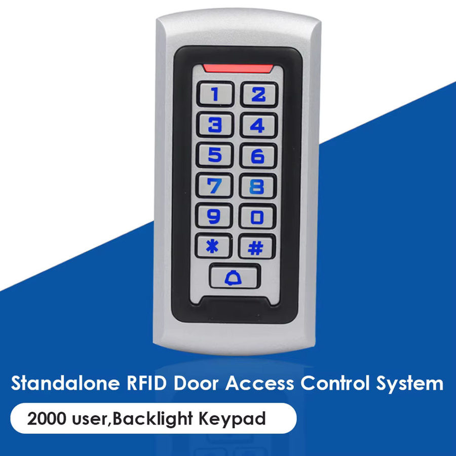 Asia-Teco RFID-Kartenleser mit Metalltastatur und LED-Hintergrundbeleuchtung, 125 kHz Wiegand Zugangskontrollsystem für 2000 Benutzer, Farbe: Silber/Weiß - Bild 2