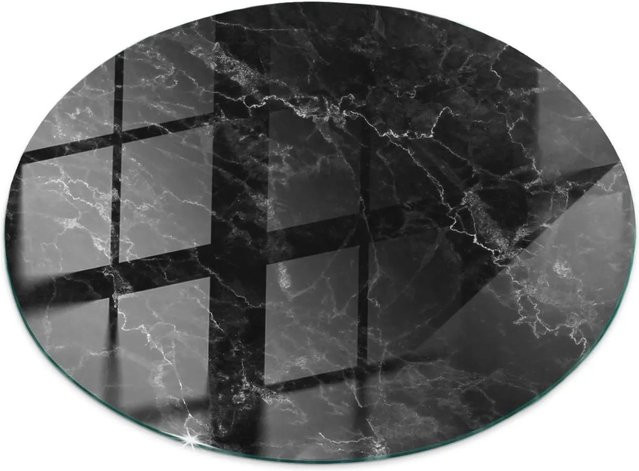 Tulup Tischplatte aus Glas mit geädertem Marmormuster in Schwarz, Durchmesser: 60 cm - Bild 1