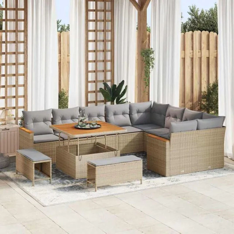 Vidaxl Garten-Sofa-Set mit 12 Kissen aus Poly-Rattan in Beige - Bild 1