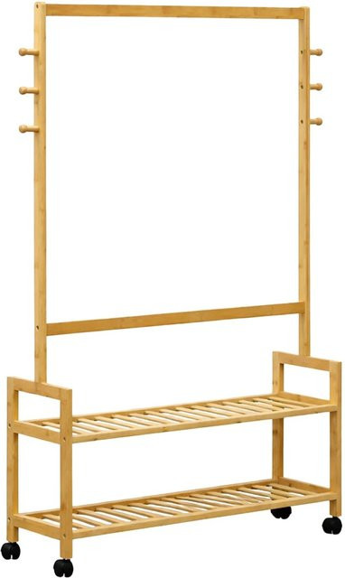 Relaxdays Kleiderständer aus Bambus in Natur mit Rollen und Bremsen, H x B x T: 135 x 90 x 25 cm - Bild 1