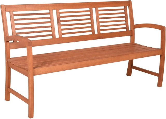 DELUKE Gartenbank KASSEL 3-Sitzer aus Eukalyptus Natur, wetterfeste Terrassenbank mit Armlehnen, Breite: 156 cm, Tiefe: 59 cm, Höhe: 90 cm - Bild 1