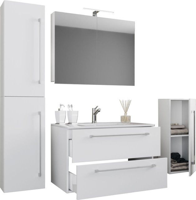 VCM Badmöbel-Set Badinos 5-tlg. Waschplatz in Weiß mit Spiegelschrank, Midi- und Hochschrank, B/H/T: 80 x 50 x 46 cm - Bild 1