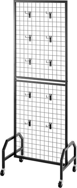 Buying Solutions MB Gitterwandpaneel Draht-Displayständer aus Kohlenstoffstahl mit Rädern und 10 Haken, Farbe: Schwarz, B/H: 60 x 164 cm - Bild 1