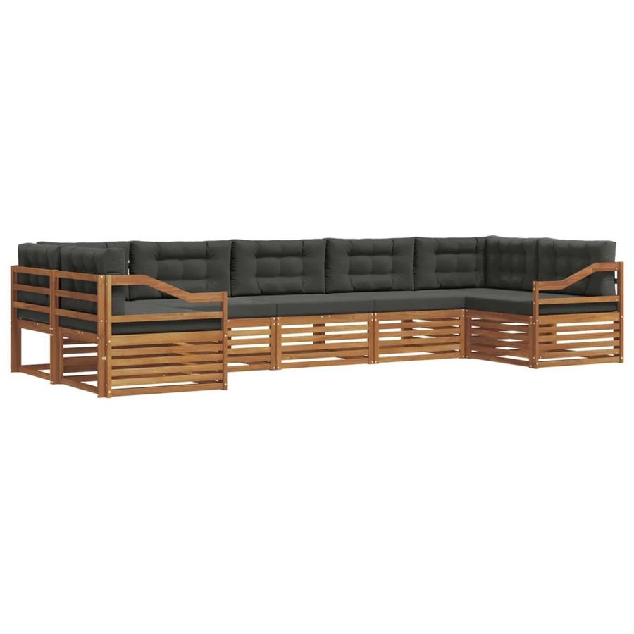 vidaXL Sofagarnitur 7-teilig aus Massivholz Akazie in Natur und Anthrazit mit L-Form und abnehmbaren Kissen - Bild 2