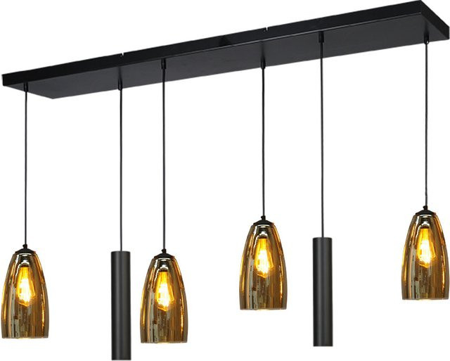 Masterlight Quinto 4/2 Pendelleuchte 6-flammig in Schwarz mit Rauch Fumé Glaselementen - Bild 1