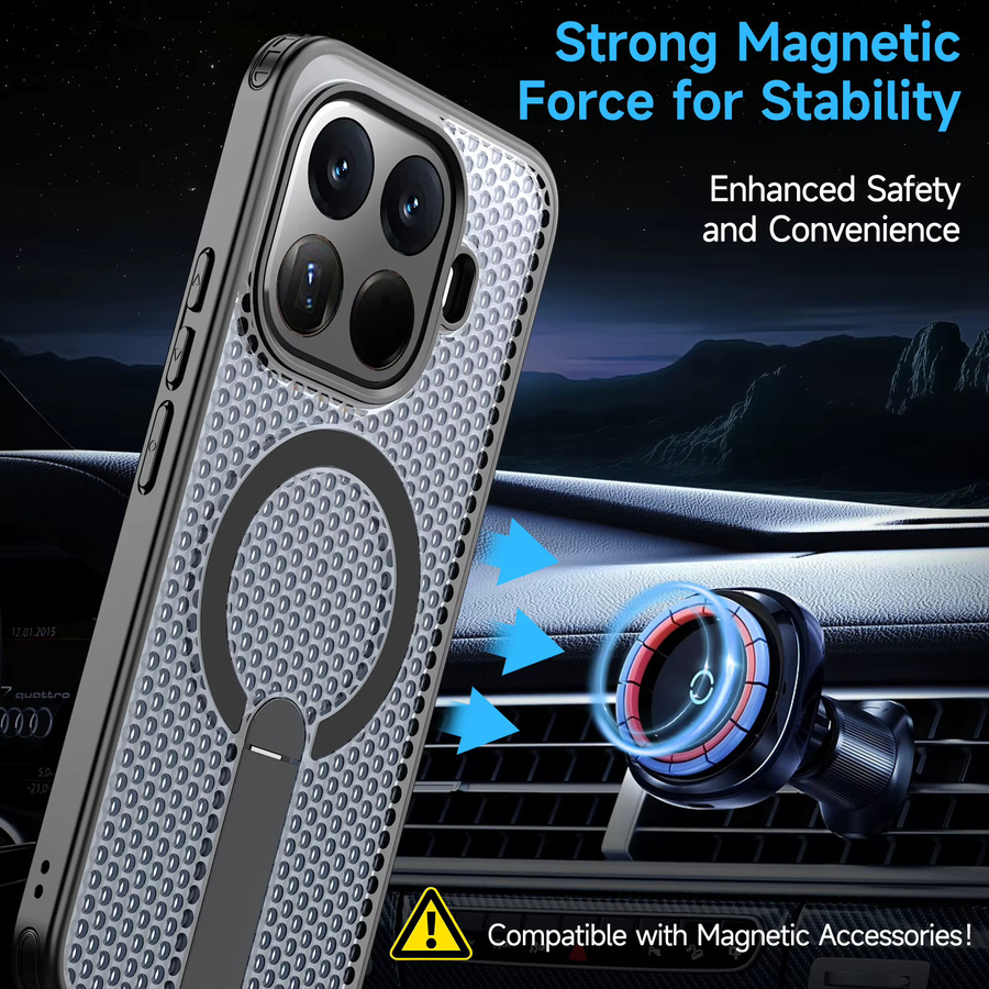 Magnetische Handyhülle für Xiaomi 17 Pro Max, 15T und 14T Pro in Schwarz mit Metallhalterung und TPU-Rahmen aus Acryl-Kunststoff - Bild 4