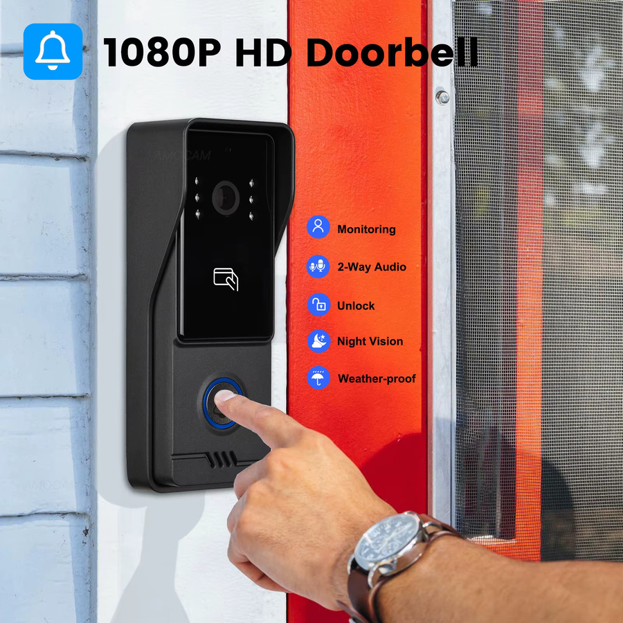 AMOCAM Smarte Video-Türklingel in Silber, 1080P WLAN Video-Gegensprechanlage mit Tuya Zwei-Wege-Kommunikation und Türöffner-Funktion, 4-Draht-System - Bild 6