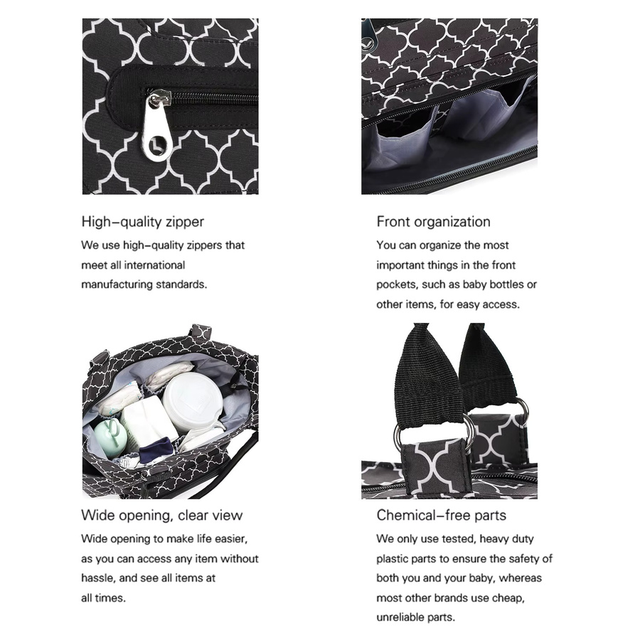 Aboutbaby Wickeltasche Set mit Wickelunterlage, 7-teiliges Set für Neugeborene, Schwarz - Bild 5