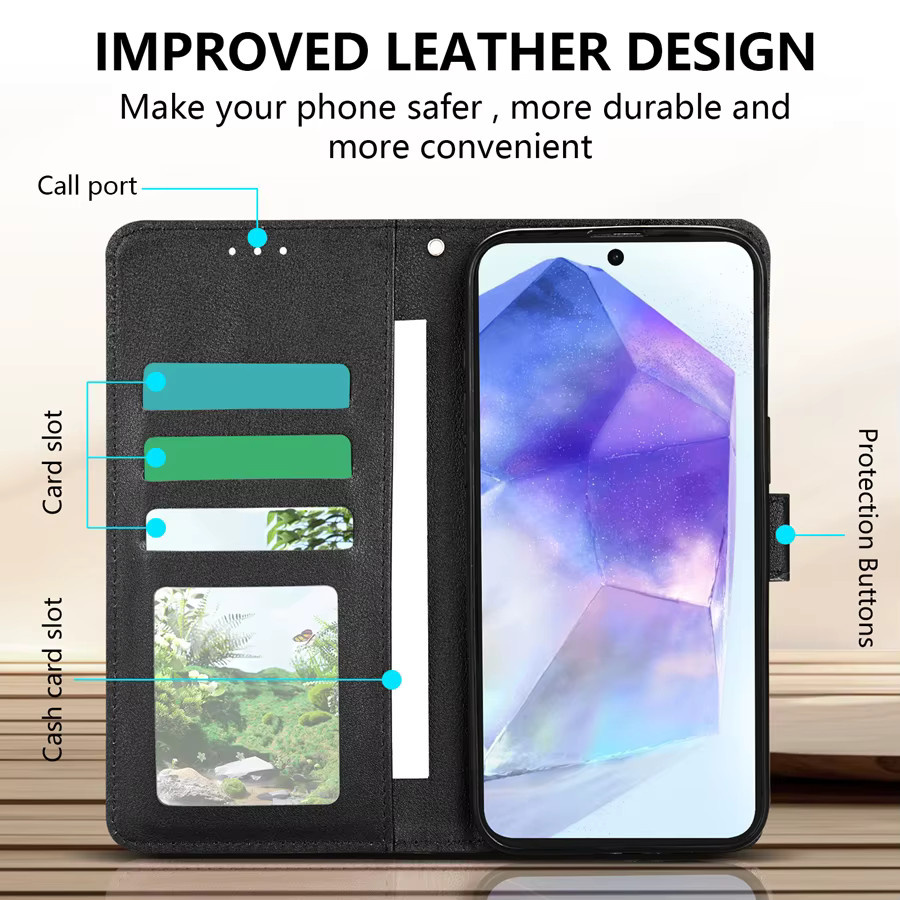 Lederne Brieftasche mit Kartenfach und Ständer als magnetische Klapphülle für Samsung Galaxy A27 A37 A57 in Schwarz oder Rot - Bild 2