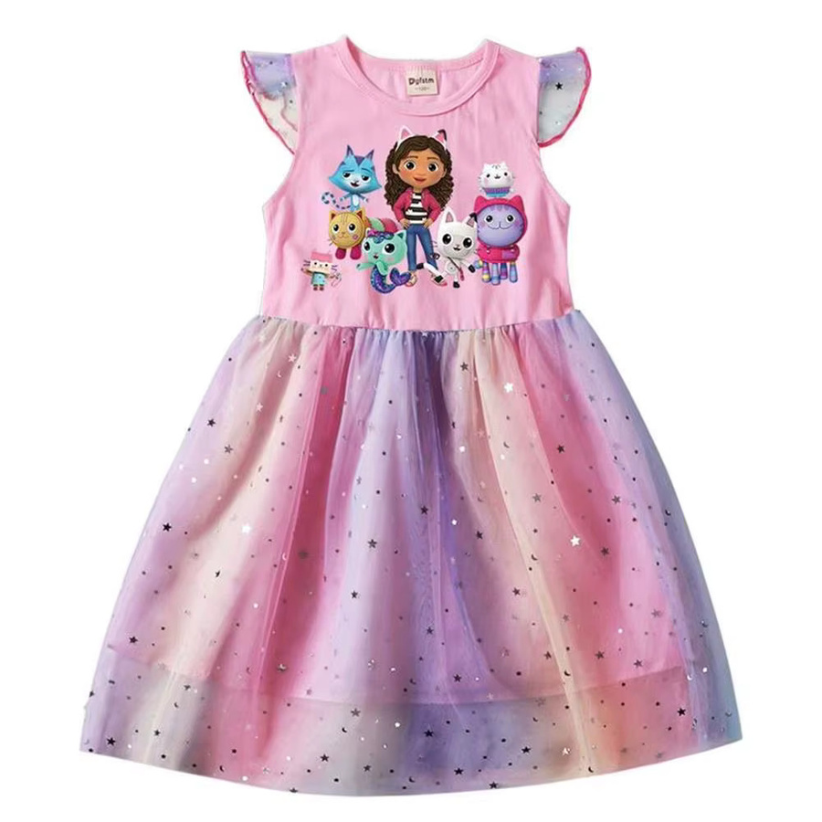 LZH Prinzessin Kleid, Mesh Stern Pailletten, Rosa / Pink - Bild 2