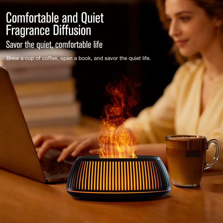 HAOYUNMA Aroma-Diffusor mit Flammeneffekt und 3D Farblicht, Mini-USB-Luftbefeuchter in Schwarz - Bild 3