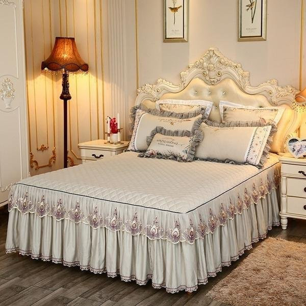 Luxus Bettwäsche-Set Prinzessin mit Spitze und Steppmuster von starchao in Beige, B/B: 200 x 220 cm - Bild 1
