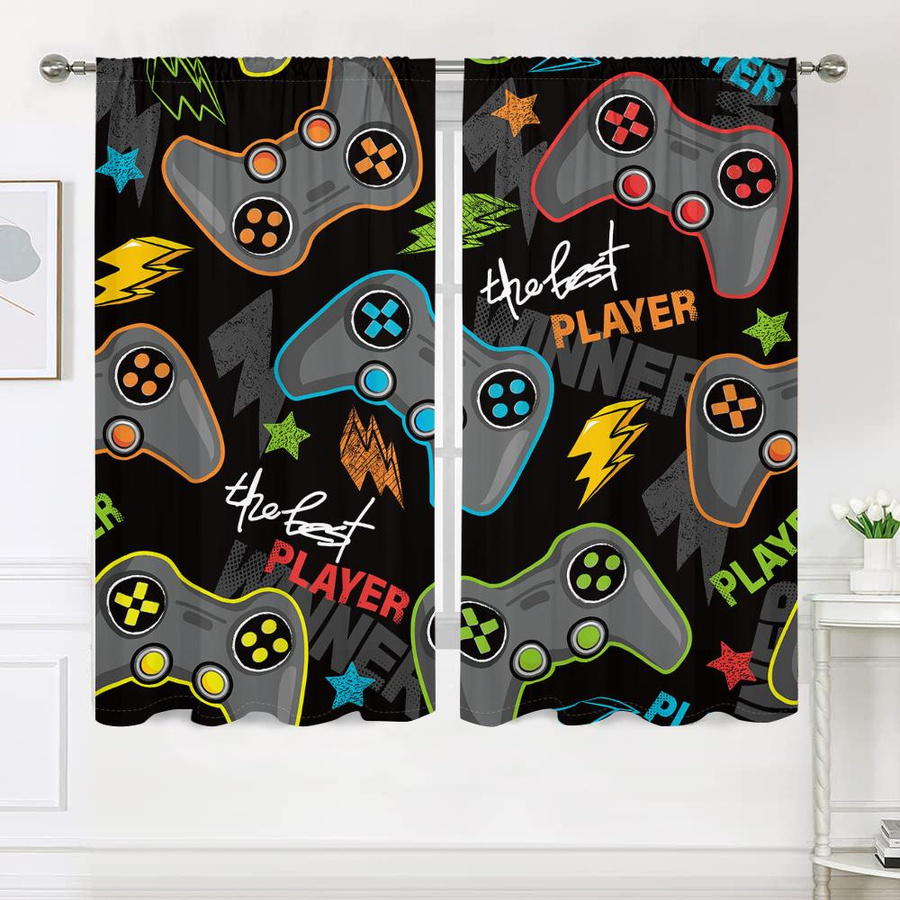 2er-Set Vorhang mit Spielcontroller- und Buchstabenmuster, halbtransparent, Mehrfarbig, B: 150 cm, H: 166 cm - Bild 2