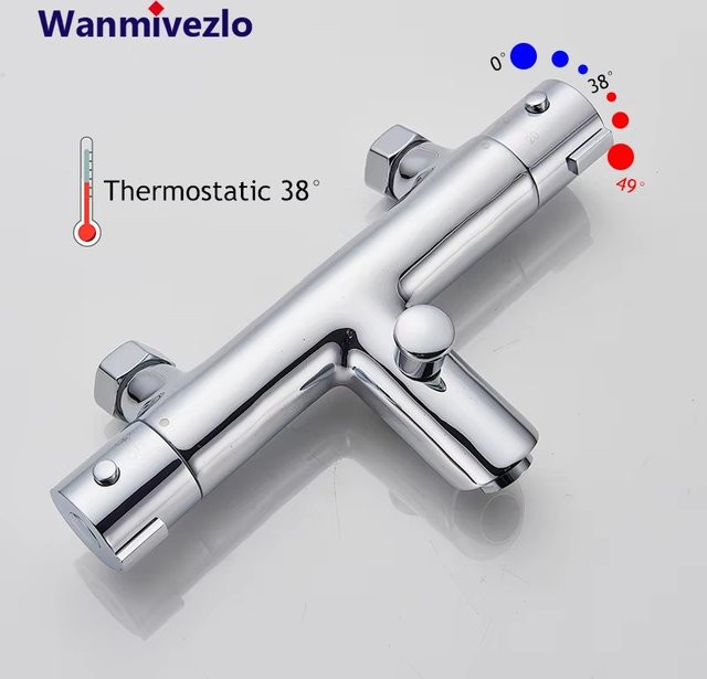 Thermostatisches Duschmischventil Wanmivezlo zur Wandmontage in Chrom, Doppelgriff-Badewannenarmatur aus Messing - Bild 1