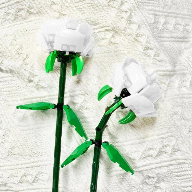 Fashnics Rose Blume Baustein Modell als ewiger Strauß in Weiß zur Tischdekoration und als Lernspielzeug für Kinder und Erwachsene - Bild 1