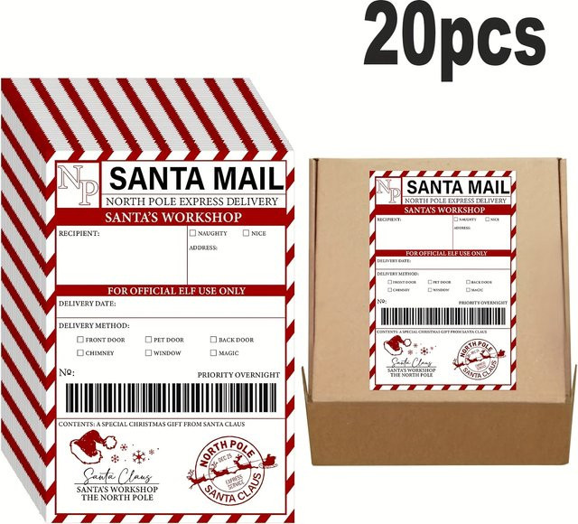 20er Paket Santa Claus Versand Label Aufkleber für Weihnachtsverpackungen in Weiß - Bild 1