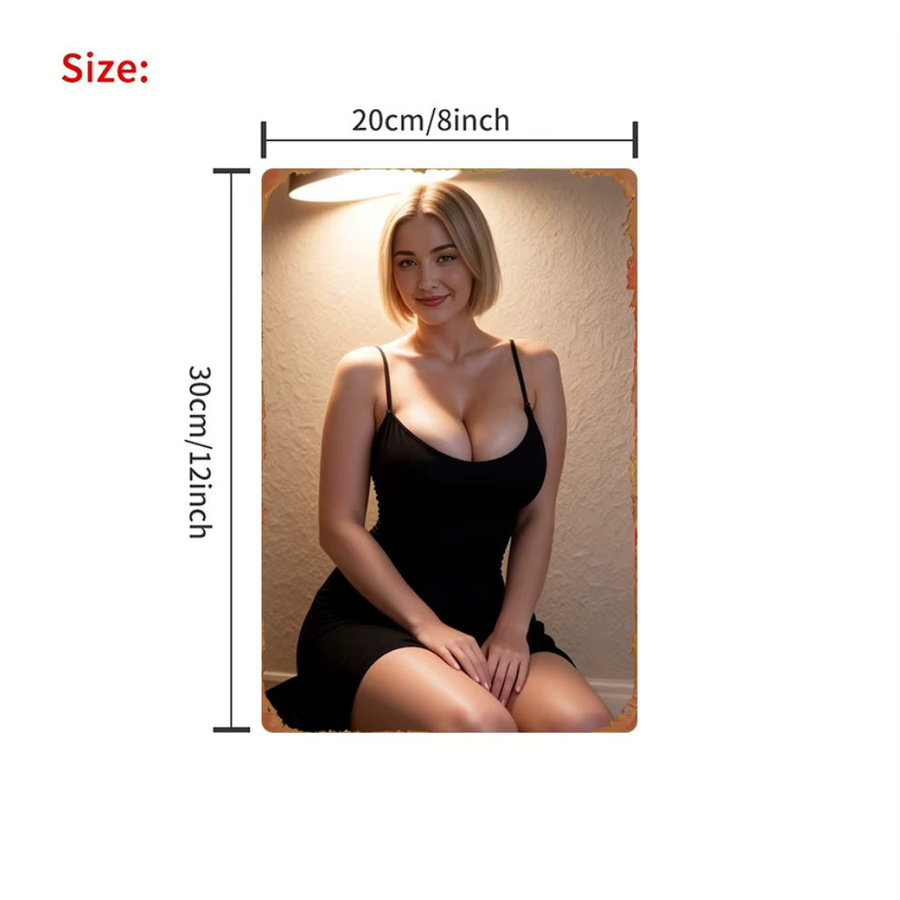 CIFBUY Retro Metall-Wandkunst Schwarzes Poster mit Blonder Dame, Vintage Wanddekoration für Wohnzimmer und Spielzimmer, Breite: 20,32 cm, Höhe: 30,48 cm, Tiefe: 30,48 cm - Bild 2