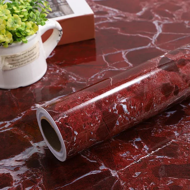 Selbstklebende PVC-Tapete von YUNPOINT in rotem Marmor Design, wasserfeste Vinyl Kontaktfolie für Badezimmer, Küche und Arbeitsplatten - Bild 1