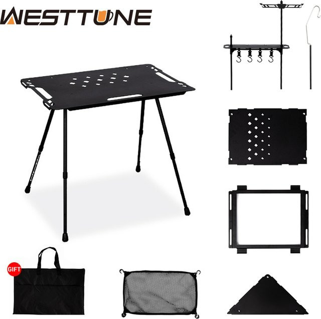 WESTTUNE Outdoor IGT Taktischer Tisch aus Aluminiumlegierung, klappbar und multifunktional, Schwarz - Bild 1