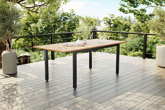 Villana Tasmania Ausziehtisch für Garten und Terrasse, Schwarz/Braun, Aluminium und Holz, B/T: 150 bis 200 x 90 cm - Bild 1