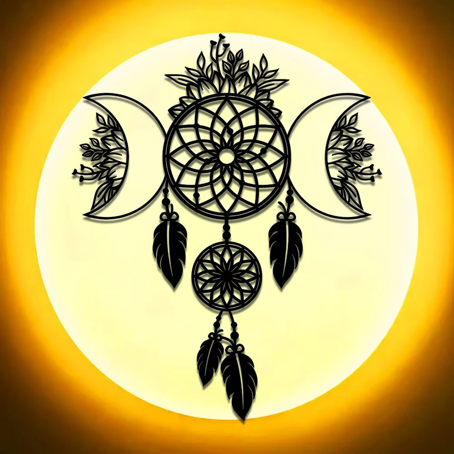 CIFBUY Wandkunst Mond-Mandala aus Metall in Schwarz als Boho Schmiedeeisen Hängedekoration - Bild 3