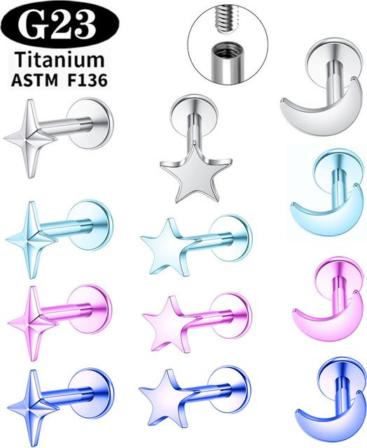 Labret Ohr-Lippen-Piercing Nasenstecker, Titan, Silber, Unisex - Bild 1