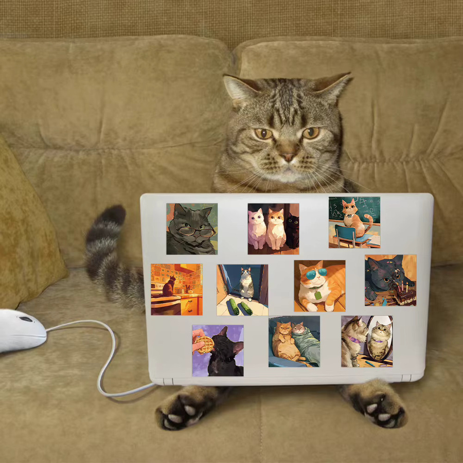 500 Stück Cartoon Katzen Rollaufkleber in Multicolour für Handy, Scrapbook und DIY-Projekte, wasserfeste ästhetische Aufkleber - Bild 4