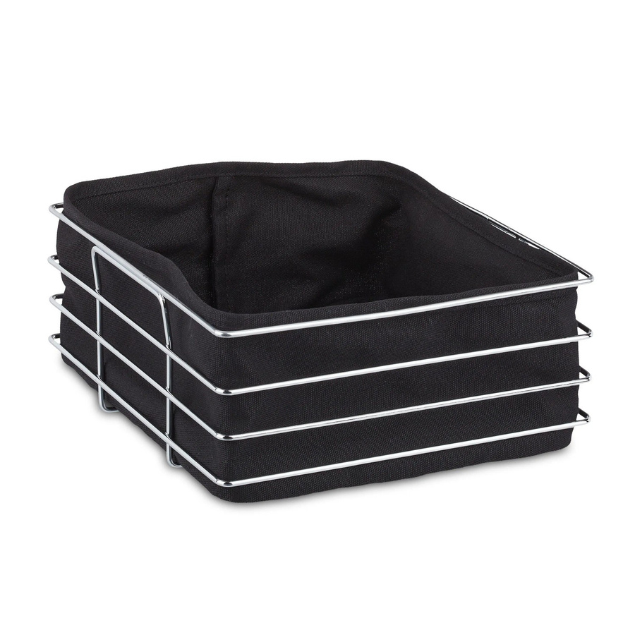 Relaxdays Brotkorb aus Edelstahl in Schwarz und Silber mit Stoffeinsatz, B/T/H: 23 x 23 x 10,5 cm - Bild 2