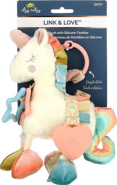 itzy ritzy Link & Love Activity-Plüschtier Einhorn in Beige mit Silikon-Beißring für Babys ab 0 Jahren - Bild 1