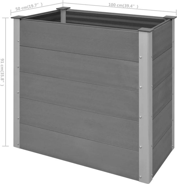 vidaXL Garten-Hochbeet aus WPC und Aluminium in Grau, B/T/H: 100 x 50 x 91 cm - Bild 1