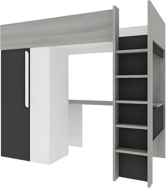 Vente-unique Hochbett Nicolas in Anthrazitgrau und Weiß, B/T/H: 90 x 200 x 205,2 cm - Bild 1