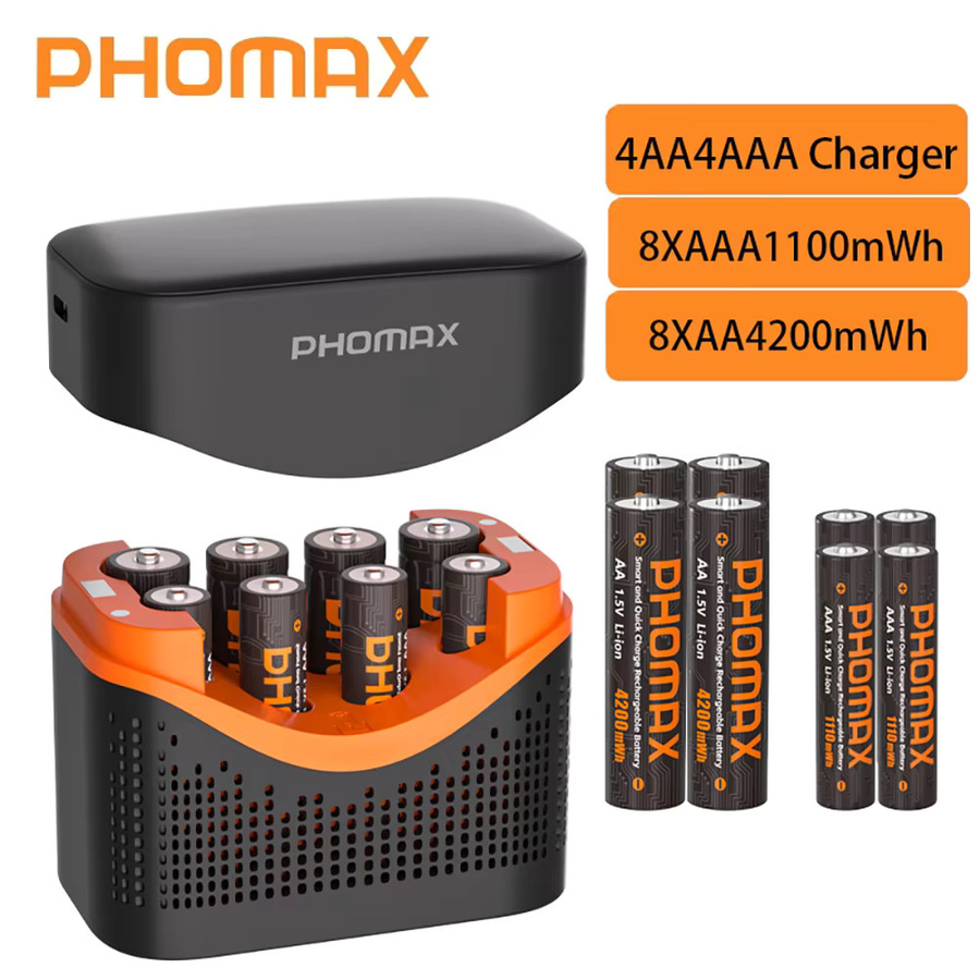 PHOMAX Wiederaufladbare Lithium-Batterien AA 4200mWh und AAA 1100mWh mit 8-Slot-Ladegerät für Maus und Fernbedienung - Bild 5