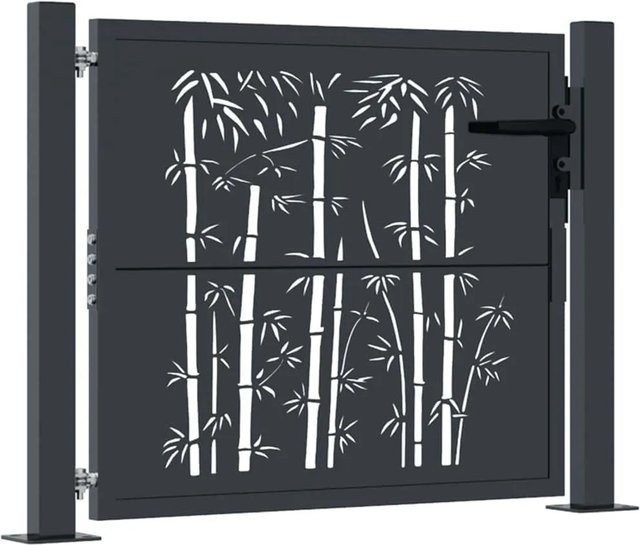 vidaXL Gartentor aus verzinktem Stahl in Anthrazit mit Bambus-Design, Breite: 105 cm, Höhe: 105 cm - Bild 1