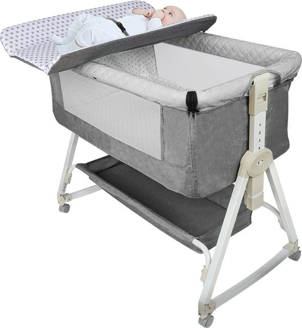 Cododo Babybett mit Matratze und Wickeltisch für gemeinsames Schlafen, tragbar und mobil, in Blau, Beige, Grau oder Schwarz - Bild 1