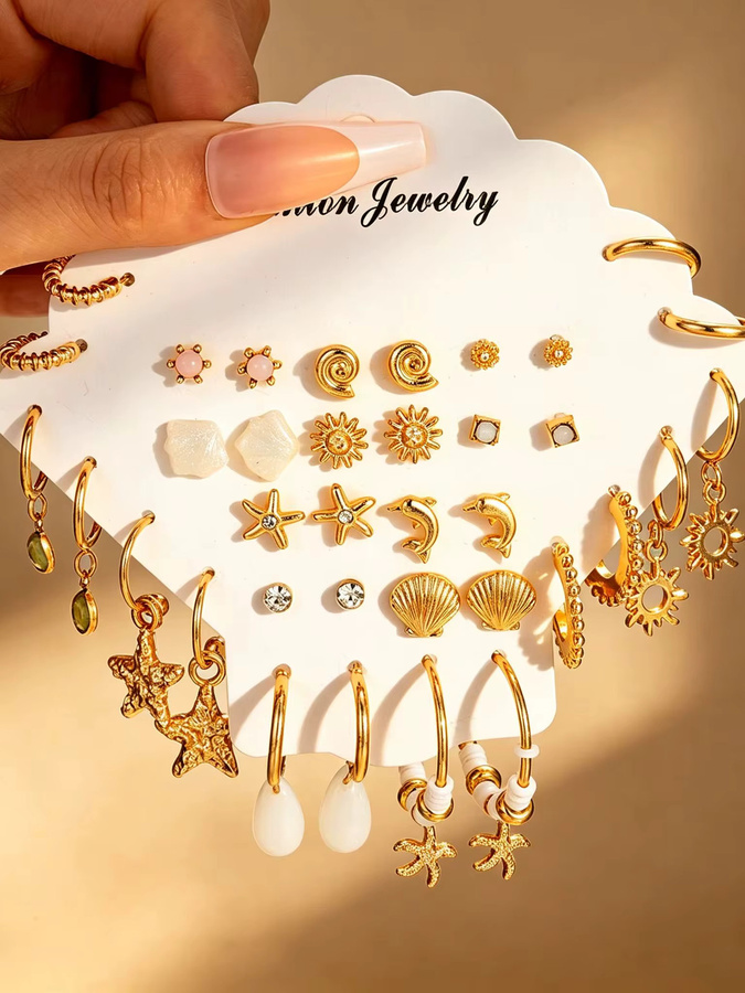 AY Ohrringe-Set, Metall, Gold, Damen, Creolen und Ohrstecker - Bild 1