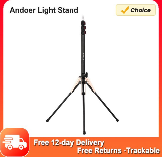 Andoer Tragbares Fotografie-Lichtstativ aus Aluminiumlegierung in Schwarz, Höhe: 190 cm, mit 3-teiligem Flip-Lock-Design und Reverse-Klappbeinen - Bild 1