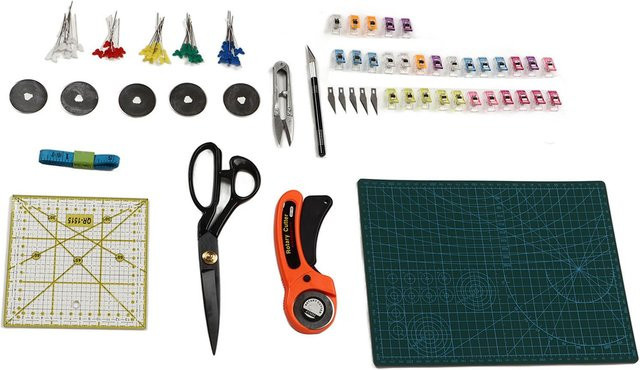 Quilting-Set von OutsideWorld in Schwarz mit Schneidematte, Rollschneider, U-förmiger Schere, Clips und Nadeln - Bild 1