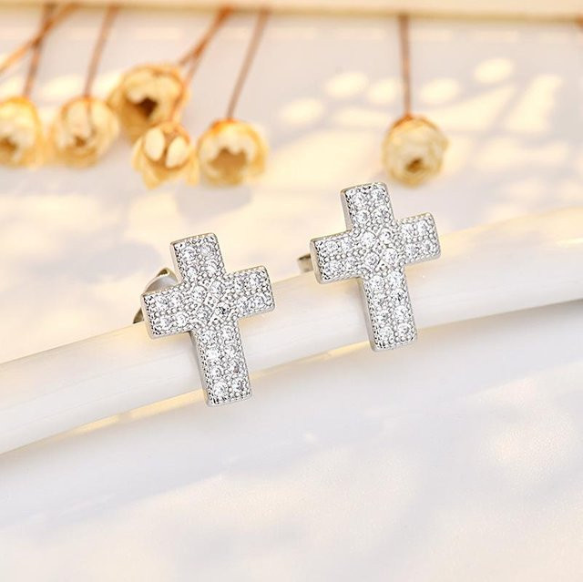 Wucifang Jewelry Kreuzstecker Ohrringe, 925 Silber, Zirkonia, Damen - Bild 1