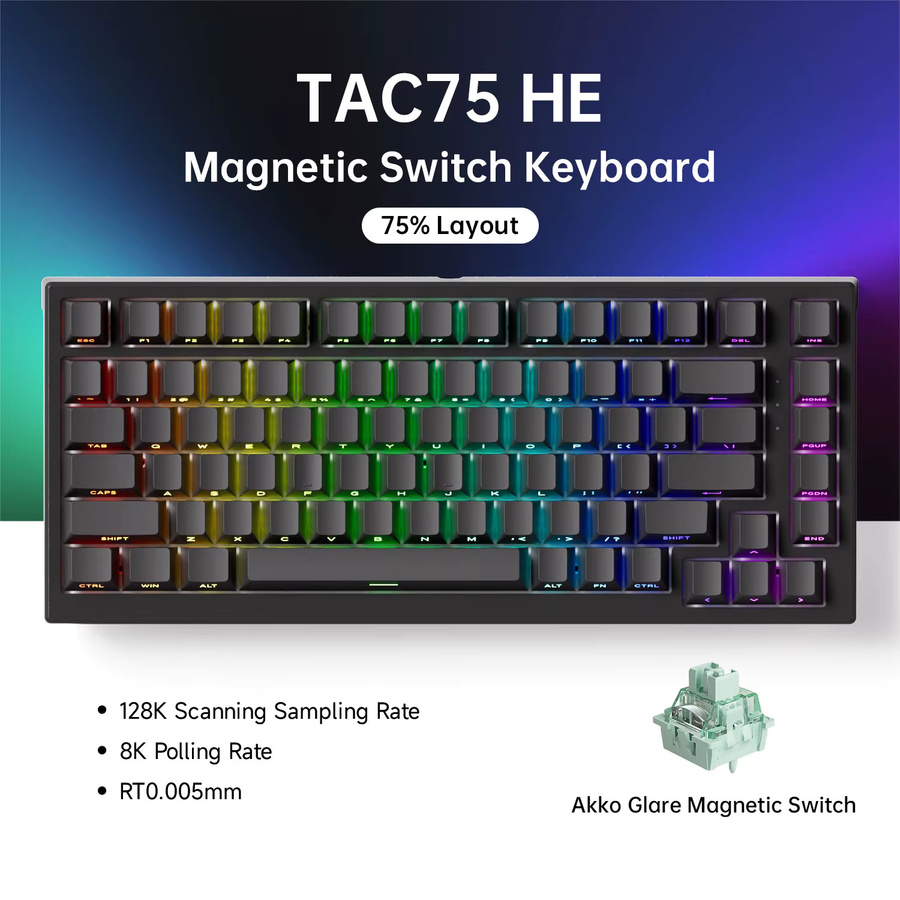 AKKO TAC75 HE Gaming-Tastatur 75 % mit Magnetschalter, Rapid Trigger 0,005 mm, 8K RGB Wired Esports Custom Keyboard, Schwarz - Bild 5