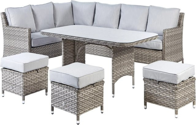 Beliani Lounge Set LACONA in Taupe mit Polsterung, Outdoor-Sofa, Ottoman, Couchtisch und Kissen aus Rattan und Aluminium - Bild 1
