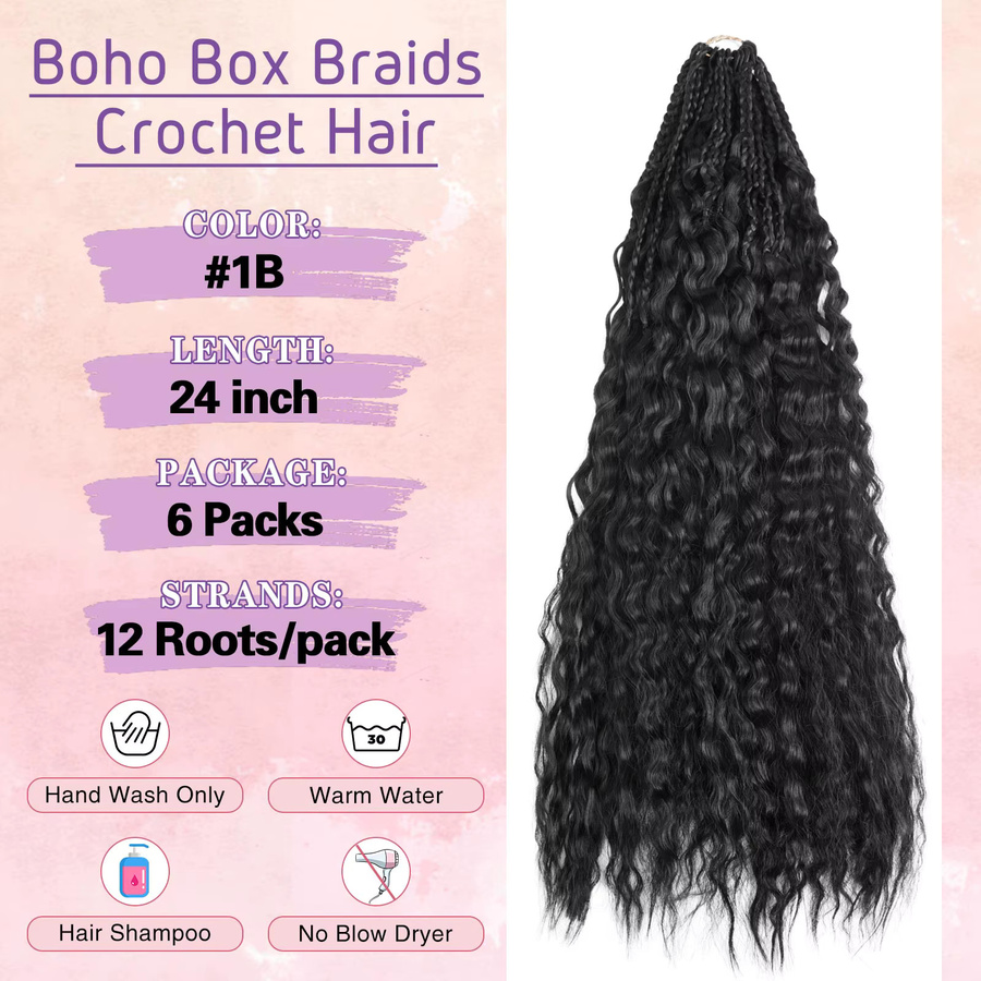 DinDong Box Braids Häkelhaar, 24 Zoll, Damen, Synthetisch - Bild 3